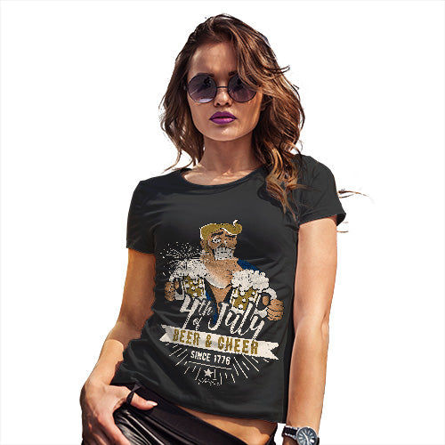 Womens Humor Novelty Graphic Funny T Shirt 4th July Beer And Cheer Women's T-Shirt Medium Black