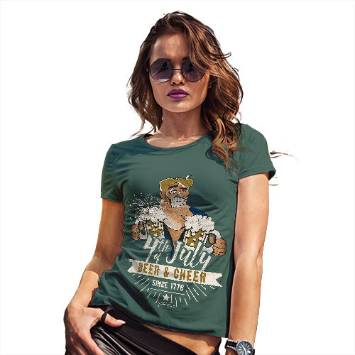 Womens Novelty T Shirt 4th July Beer And Cheer Women's T-Shirt Large Bottle Green