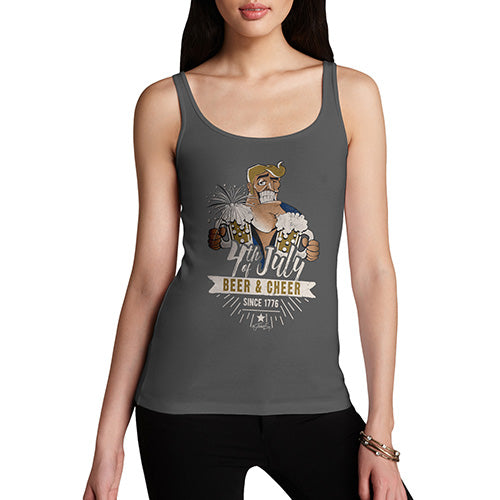Womens Humor Novelty Graphic Funny Tank Top 4th July Beer And Cheer Women's Tank Top X-Large Dark Grey