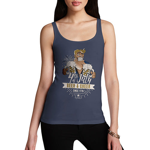 Funny Tank Top For Women Sarcasm 4th July Beer And Cheer Women's Tank Top Small Navy