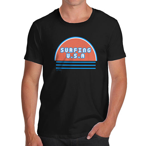 Funny Tee Shirts For Men Surfing USA Men's T-Shirt Small Black