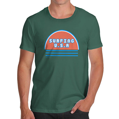 Funny Tee For Men Surfing USA Men's T-Shirt Small Bottle Green