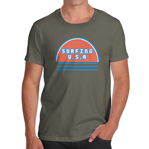 Funny Tee For Men Surfing USA Men's T-Shirt Small Khaki