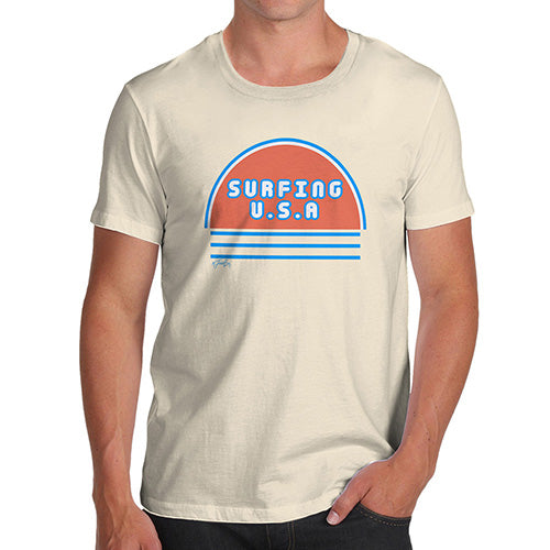 Funny T Shirts For Men Surfing USA Men's T-Shirt Medium Natural