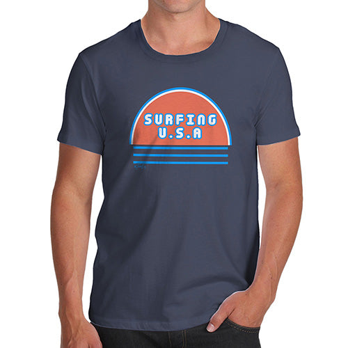 Funny Tee Shirts For Men Surfing USA Men's T-Shirt Small Navy