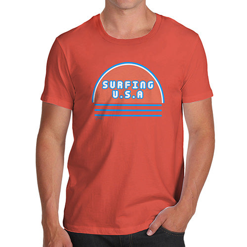 Funny Tshirts For Men Surfing USA Men's T-Shirt Large Orange