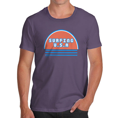 Funny Tee For Men Surfing USA Men's T-Shirt Medium Plum