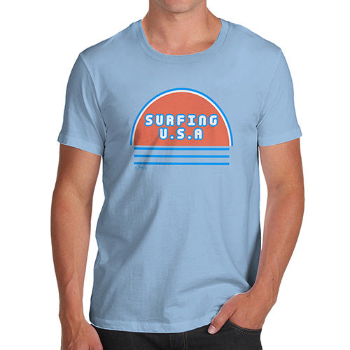 Mens Funny Sarcasm T Shirt Surfing USA Men's T-Shirt Medium Sky Blue