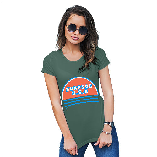 Funny Tshirts For Women Surfing USA Women's T-Shirt Medium Bottle Green