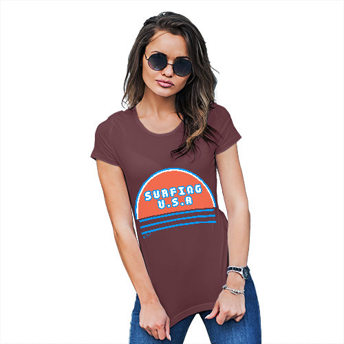 Funny T Shirts For Mom Surfing USA Women's T-Shirt Small Burgundy