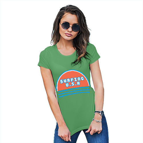 Funny T Shirts For Mum Surfing USA Women's T-Shirt Large Green