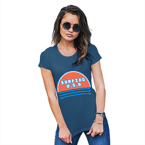 Womens Funny Tshirts Surfing USA Women's T-Shirt Small Royal Blue