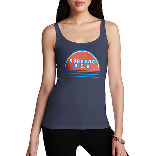 Funny Tank Top For Women Sarcasm Surfing USA Women's Tank Top X-Large Navy