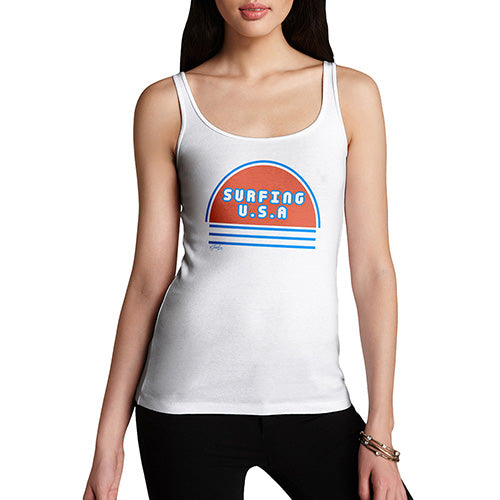 Womens Humor Novelty Graphic Funny Tank Top Surfing USA Women's Tank Top Medium White