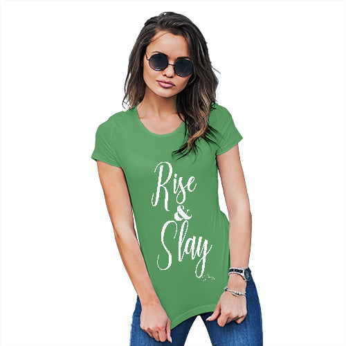 Funny T Shirts For Women Rise And Slay Women's T-Shirt X-Large Green