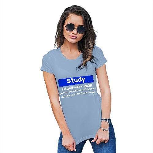 Novelty Tshirts Women Definition Of Study Women's T-Shirt Medium Sky Blue