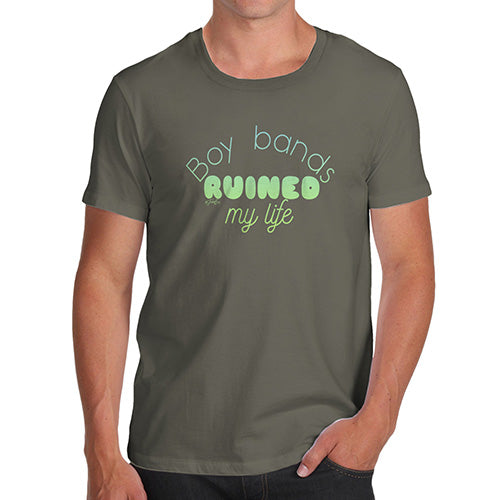 Novelty T Shirts For Dad Boy Bands Ruined My Life Men's T-Shirt Large Khaki