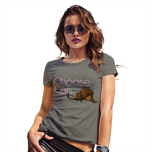 Womens Funny T Shirts Choose Cats Women's T-Shirt Medium Khaki