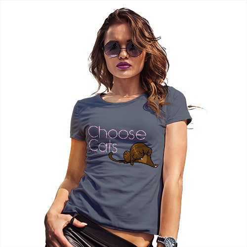 Womens Funny T Shirts Choose Cats Women's T-Shirt Large Navy