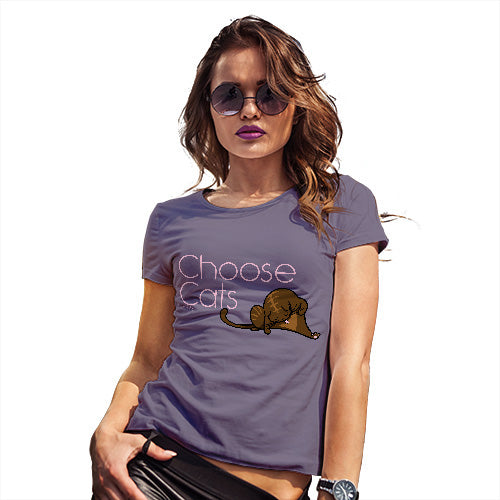 Novelty Tshirts Women Choose Cats Women's T-Shirt Medium Plum