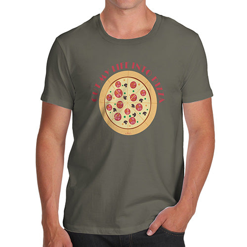 Mens T-Shirt Funny Geek Nerd Hilarious Joke Cut My Life Into Pizza Men's T-Shirt Medium Khaki