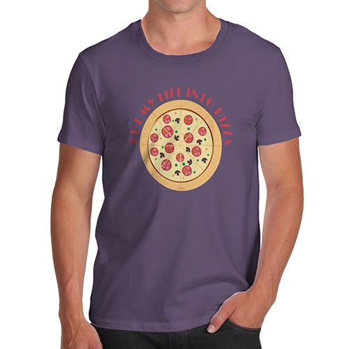 Mens T-Shirt Funny Geek Nerd Hilarious Joke Cut My Life Into Pizza Men's T-Shirt Large Plum