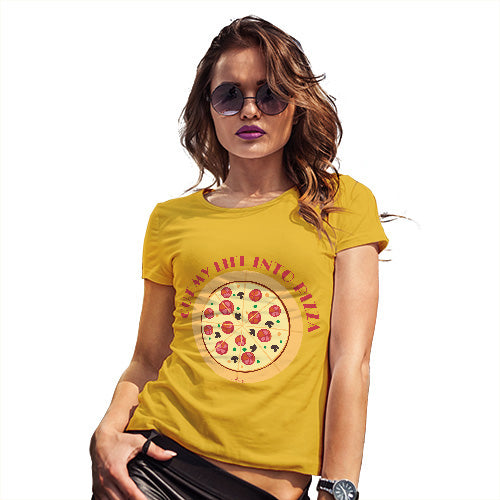 Novelty Gifts For Women Cut My Life Into Pizza Women's T-Shirt Medium Yellow