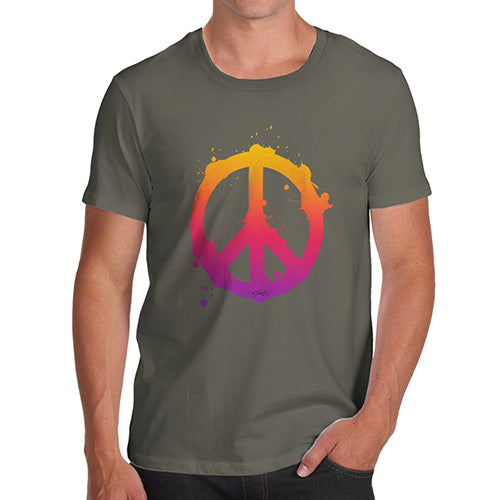 Funny Tee Shirts For Men Peace Sign Splats Men's T-Shirt Medium Khaki