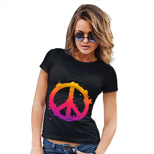 Funny Tshirts For Women Peace Sign Splats Women's T-Shirt Medium Black