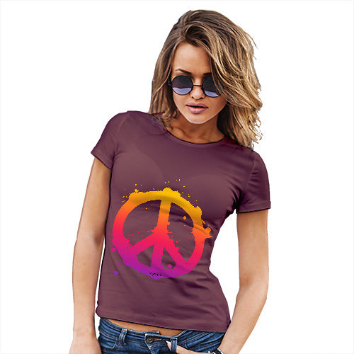 Womens Novelty T Shirt Christmas Peace Sign Splats Women's T-Shirt Large Burgundy