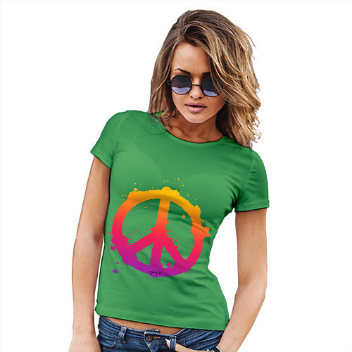 Womens Funny Tshirts Peace Sign Splats Women's T-Shirt Small Green