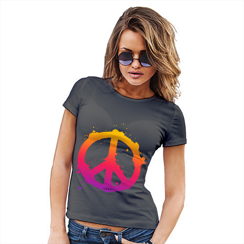 Womens Funny T Shirts Peace Sign Splats Women's T-Shirt X-Large Dark Grey