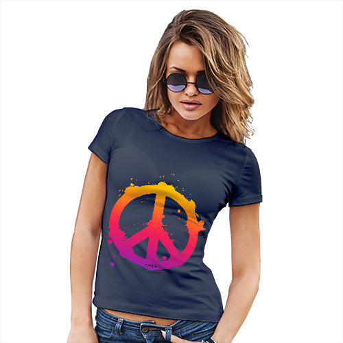 Funny T Shirts For Mum Peace Sign Splats Women's T-Shirt X-Large Navy