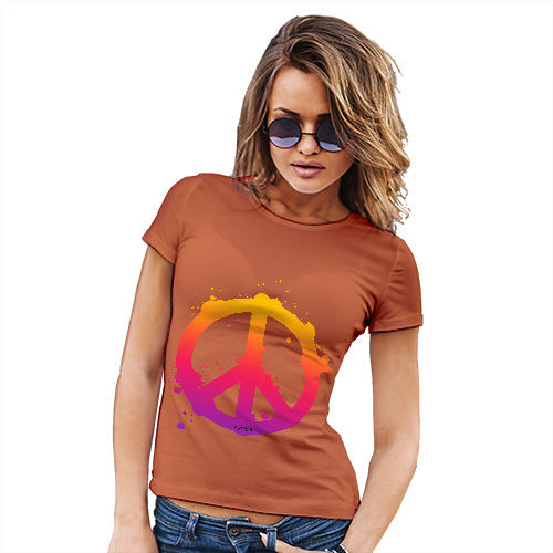Womens Funny Tshirts Peace Sign Splats Women's T-Shirt Large Orange