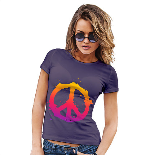 Womens Funny Tshirts Peace Sign Splats Women's T-Shirt X-Large Plum