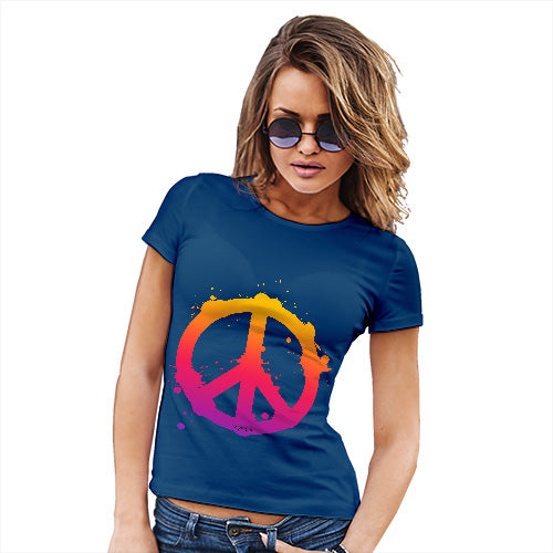 Novelty Tshirts Women Peace Sign Splats Women's T-Shirt X-Large Royal Blue