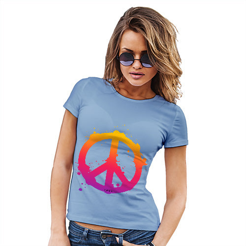 Funny T-Shirts For Women Peace Sign Splats Women's T-Shirt Large Sky Blue