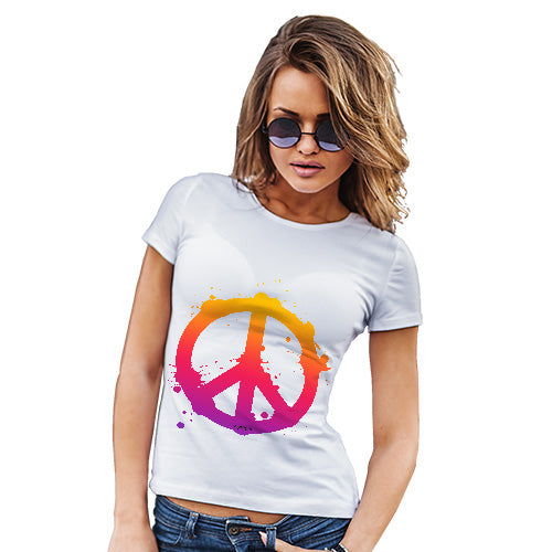 Womens Novelty T Shirt Christmas Peace Sign Splats Women's T-Shirt X-Large White
