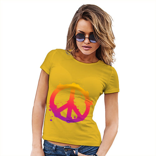 Funny T Shirts For Mum Peace Sign Splats Women's T-Shirt Medium Yellow