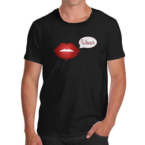 Mens Humor Novelty Graphic Sarcasm Funny T Shirt Woah Lips Men's T-Shirt Large Black