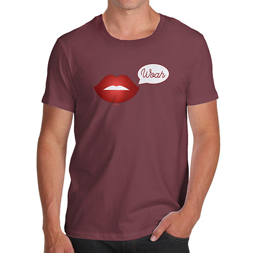 Funny Mens T Shirts Woah Lips Men's T-Shirt Small Burgundy