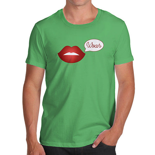 Funny Mens Tshirts Woah Lips Men's T-Shirt Medium Green