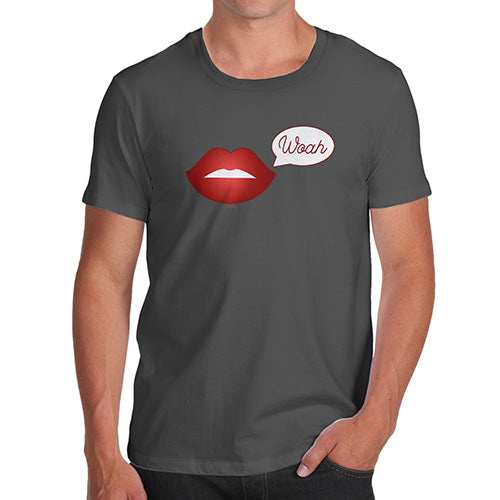 Funny Mens Tshirts Woah Lips Men's T-Shirt X-Large Dark Grey