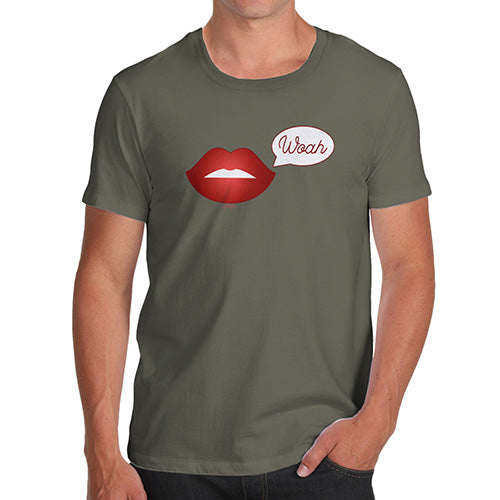 Funny Tee For Men Woah Lips Men's T-Shirt Small Khaki