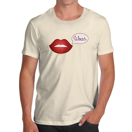 Novelty Tshirts Men Woah Lips Men's T-Shirt Small Natural