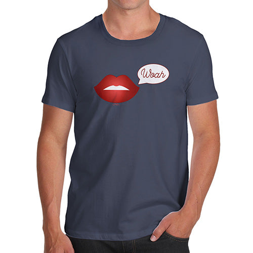 Funny Tee Shirts For Men Woah Lips Men's T-Shirt Medium Navy