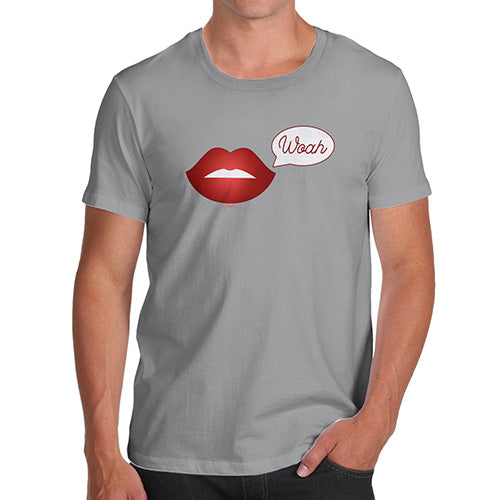 Funny T-Shirts For Guys Woah Lips Men's T-Shirt X-Large Light Grey