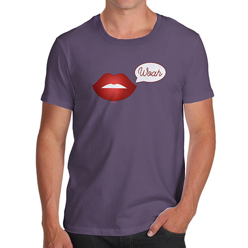 Mens Funny Sarcasm T Shirt Woah Lips Men's T-Shirt Medium Plum