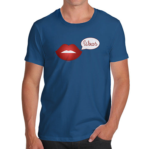 Novelty T Shirts For Dad Woah Lips Men's T-Shirt Medium Royal Blue