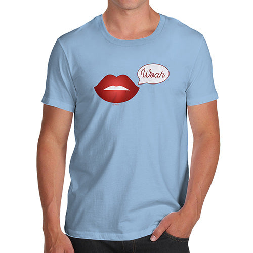 Funny Mens T Shirts Woah Lips Men's T-Shirt Small Sky Blue